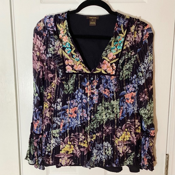 Vineet Bahl Anthropologie Floral Embroidered Boho Blouse Bell Sleeves Size S - Picture 3 of 13